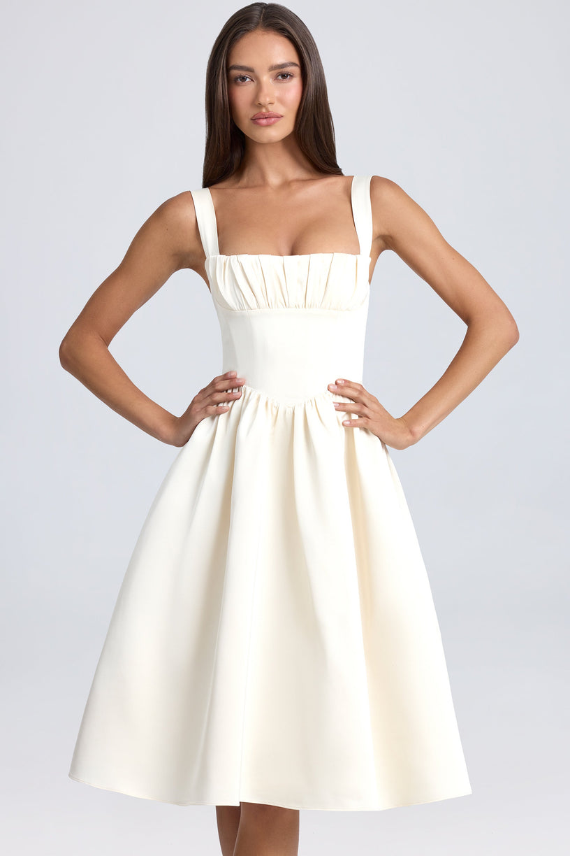 Draped Corset Midaxi Dress in Ivory - 1