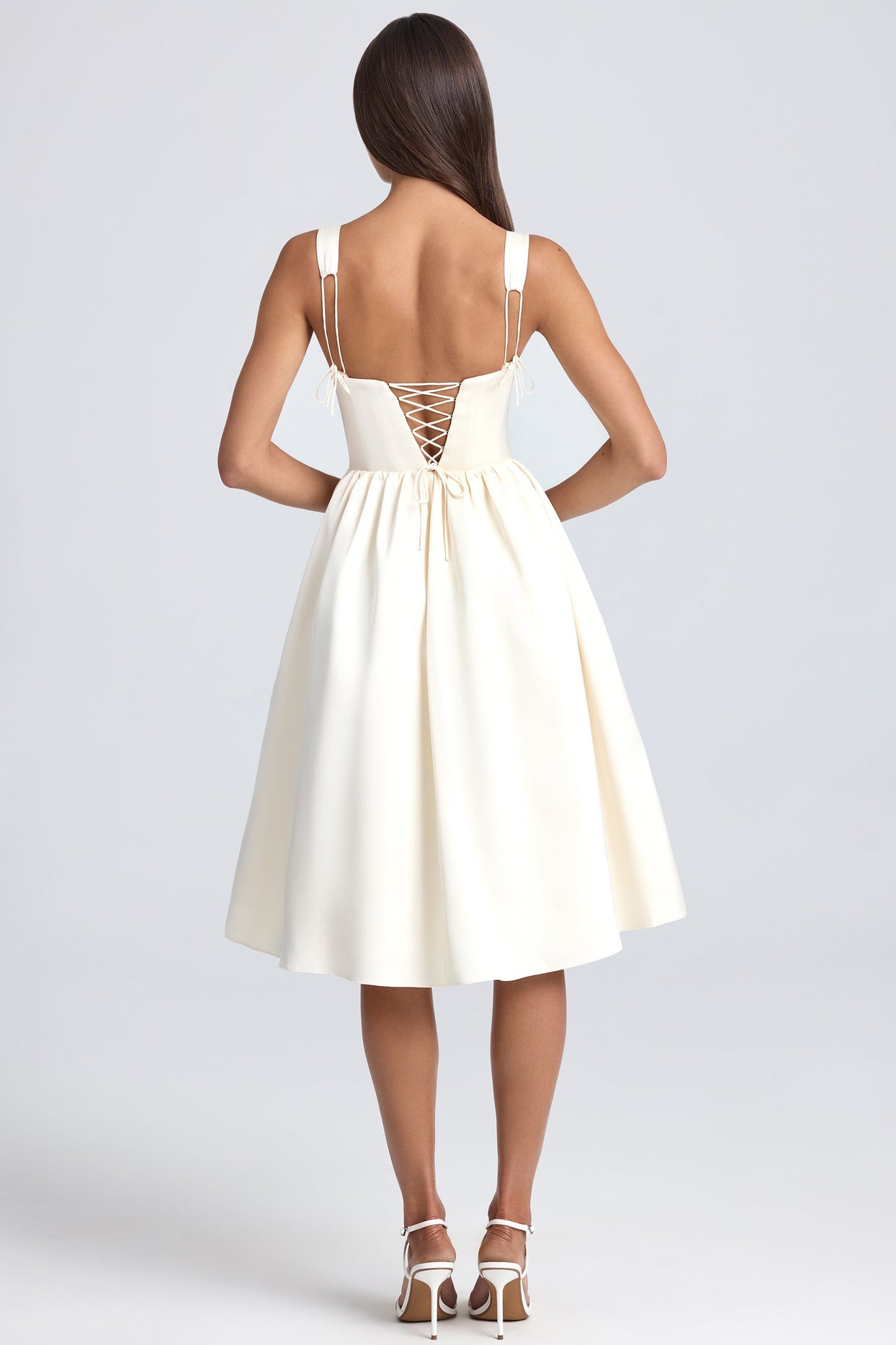 sweetheart neck ruched midaxi dress in ivory Midaxi Dress Polly Structured Bow Dress Sweetheart-Neck Ruched Midaxi Dress In Light Blue Parallel