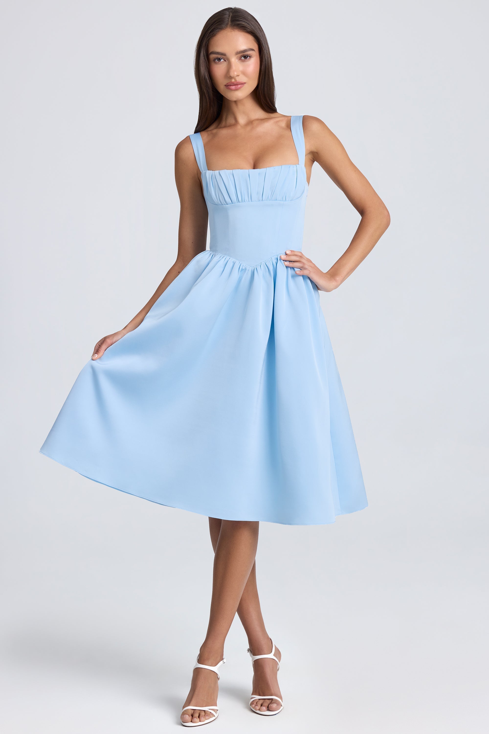 Draped Corset Midaxi Dress in Powder Blue Oh Polly