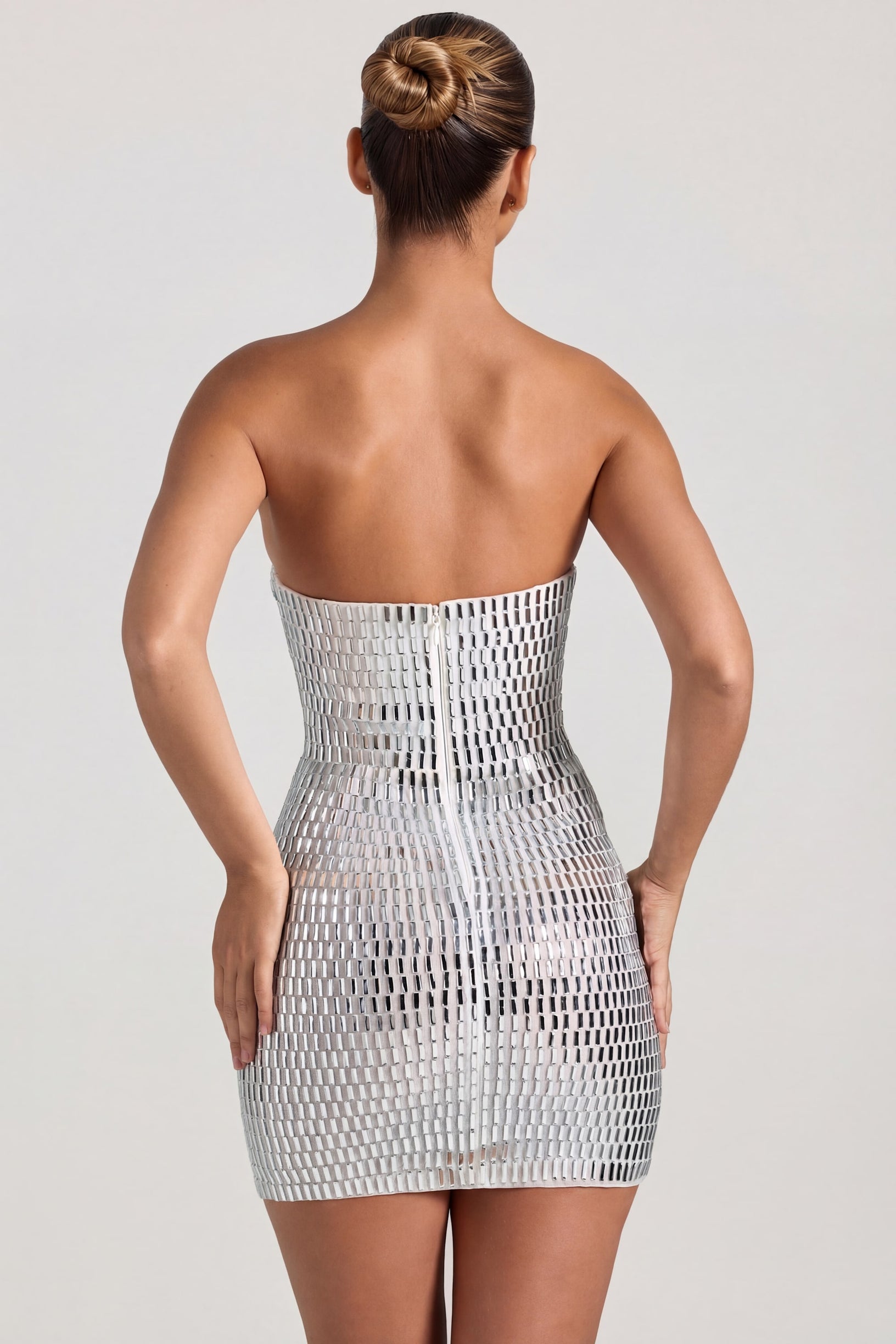 Embellished Bandeau Mini Dress in White - 2