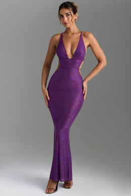 Embellished Cut-Out Maxi Dress in Grape