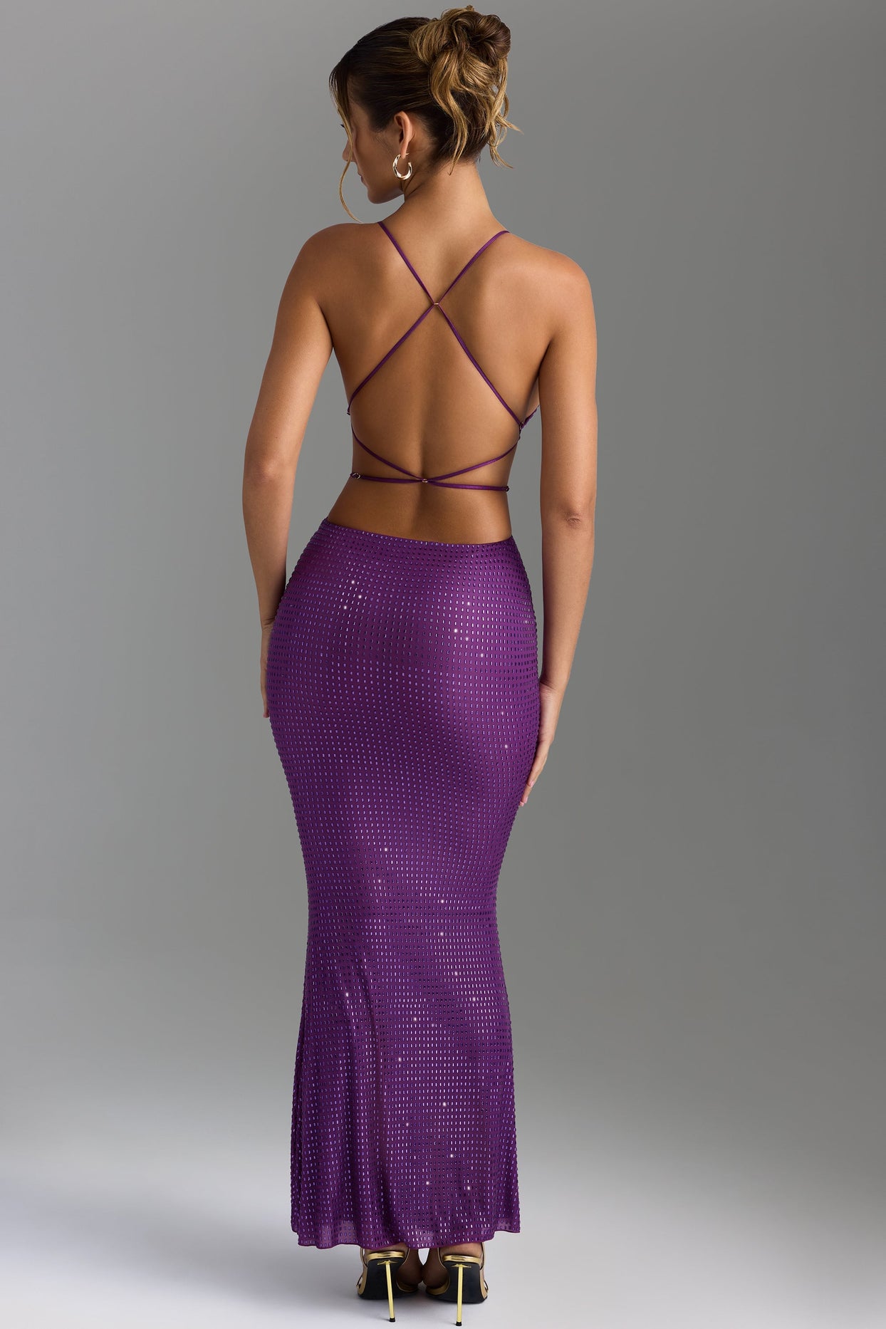 Embellished Cut-Out Maxi Dress in Grape