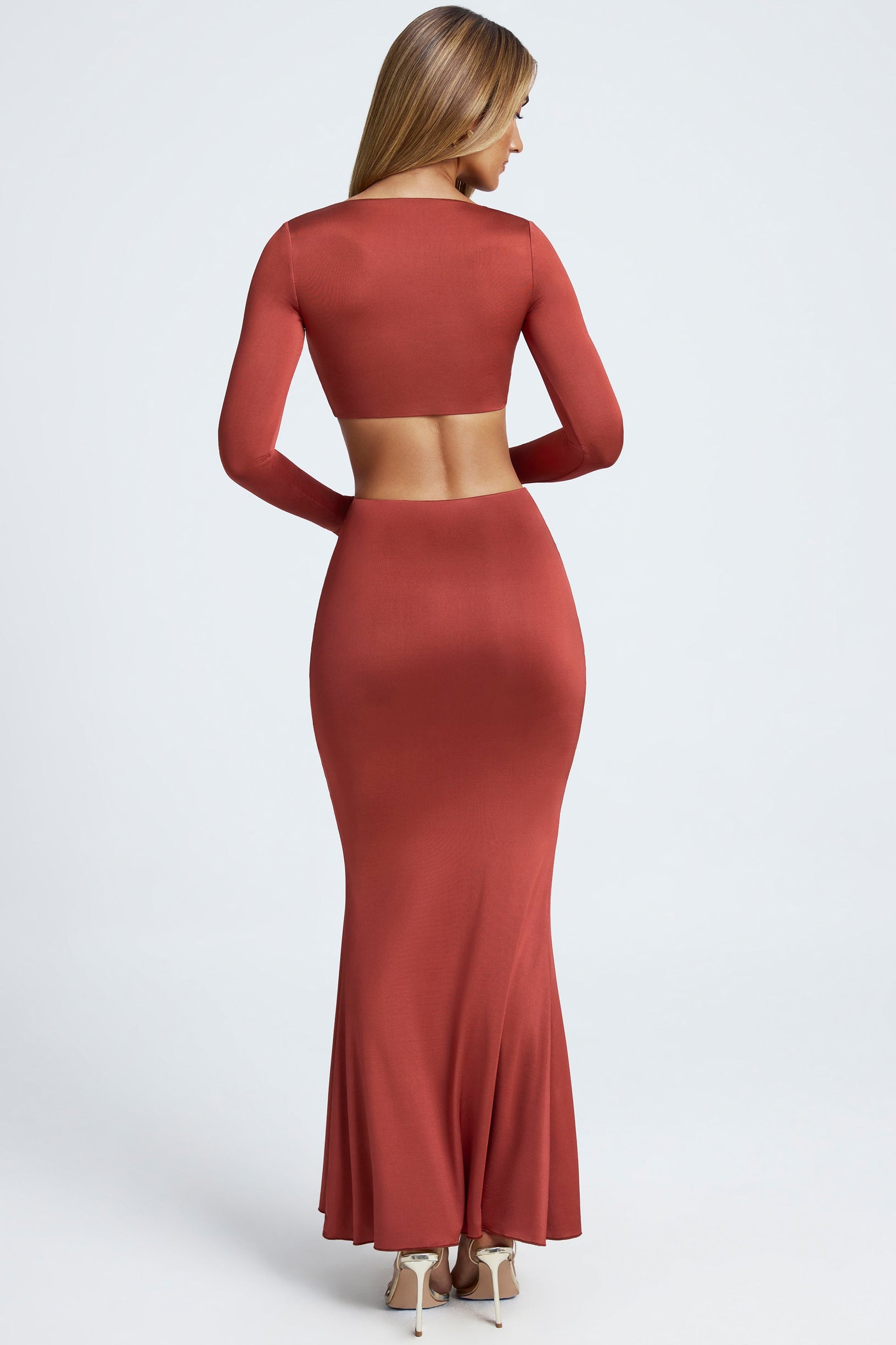 Hardware Detail Fishtail Maxi Skirt in Auburn Brown - 2