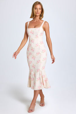 Lace-Trim Midaxi Dress in Large Rose Print