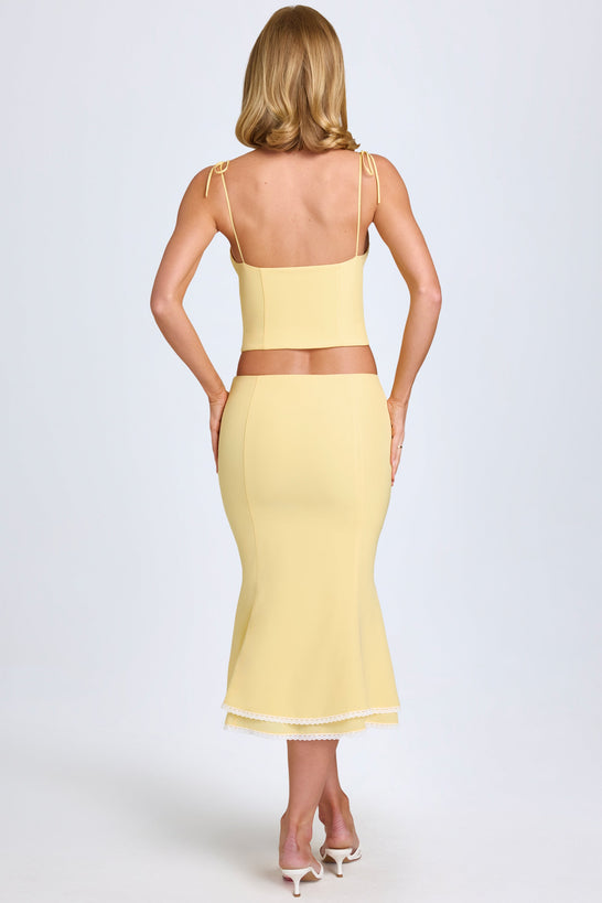 Lace-Trim Mid-Rise Midaxi Skirt in Pastel Yellow