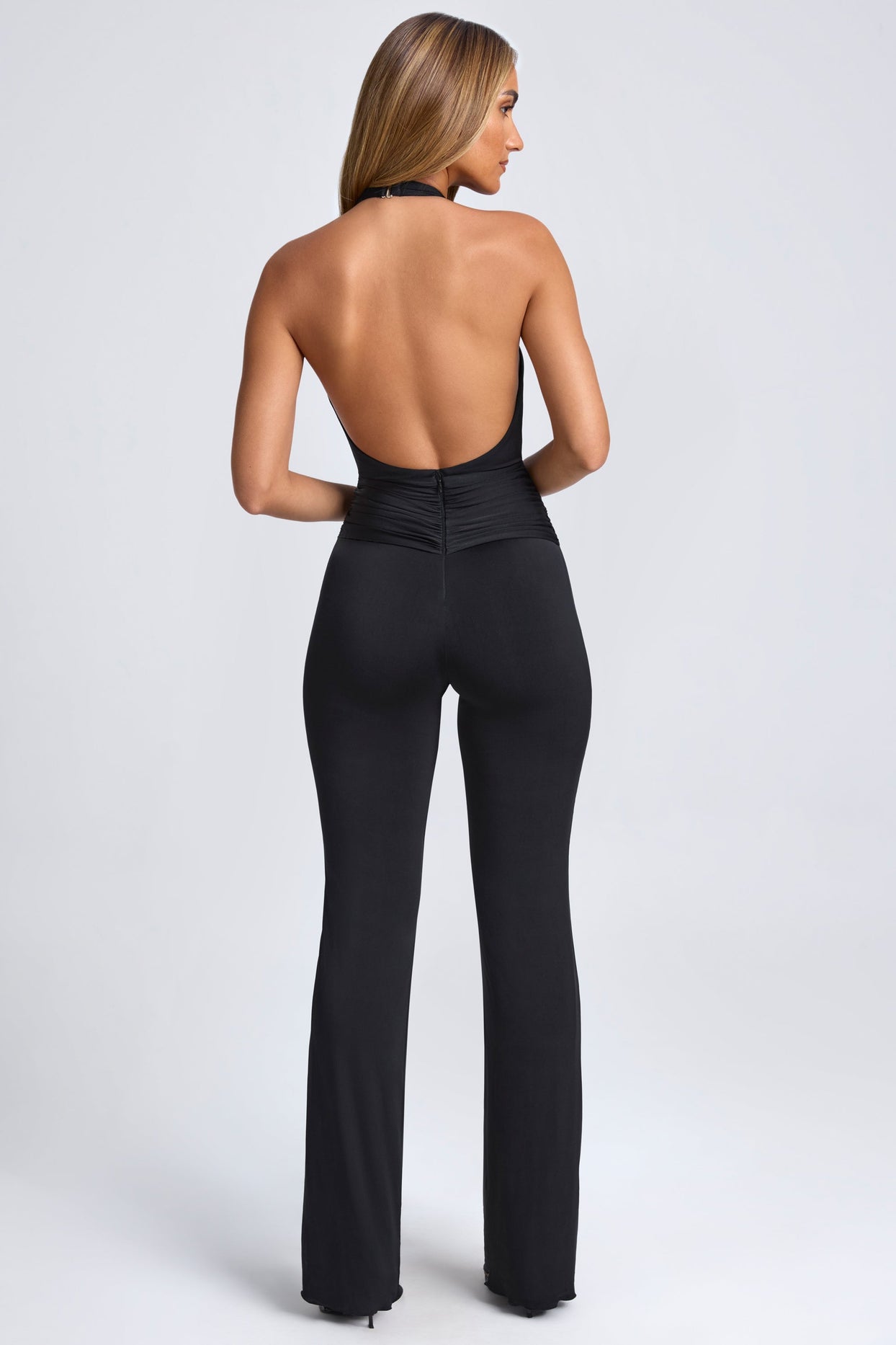 Petite Hardware Detail Plunge Halterneck Jumpsuit in Black