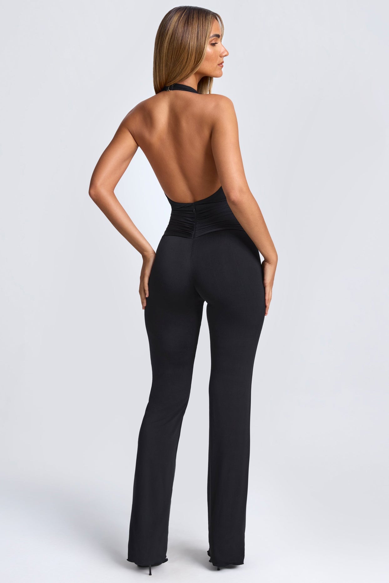 Petite Hardware Detail Plunge Halterneck Jumpsuit in Black