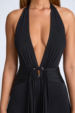 Tall Hardware Detail Plunge Halterneck Jumpsuit in Black