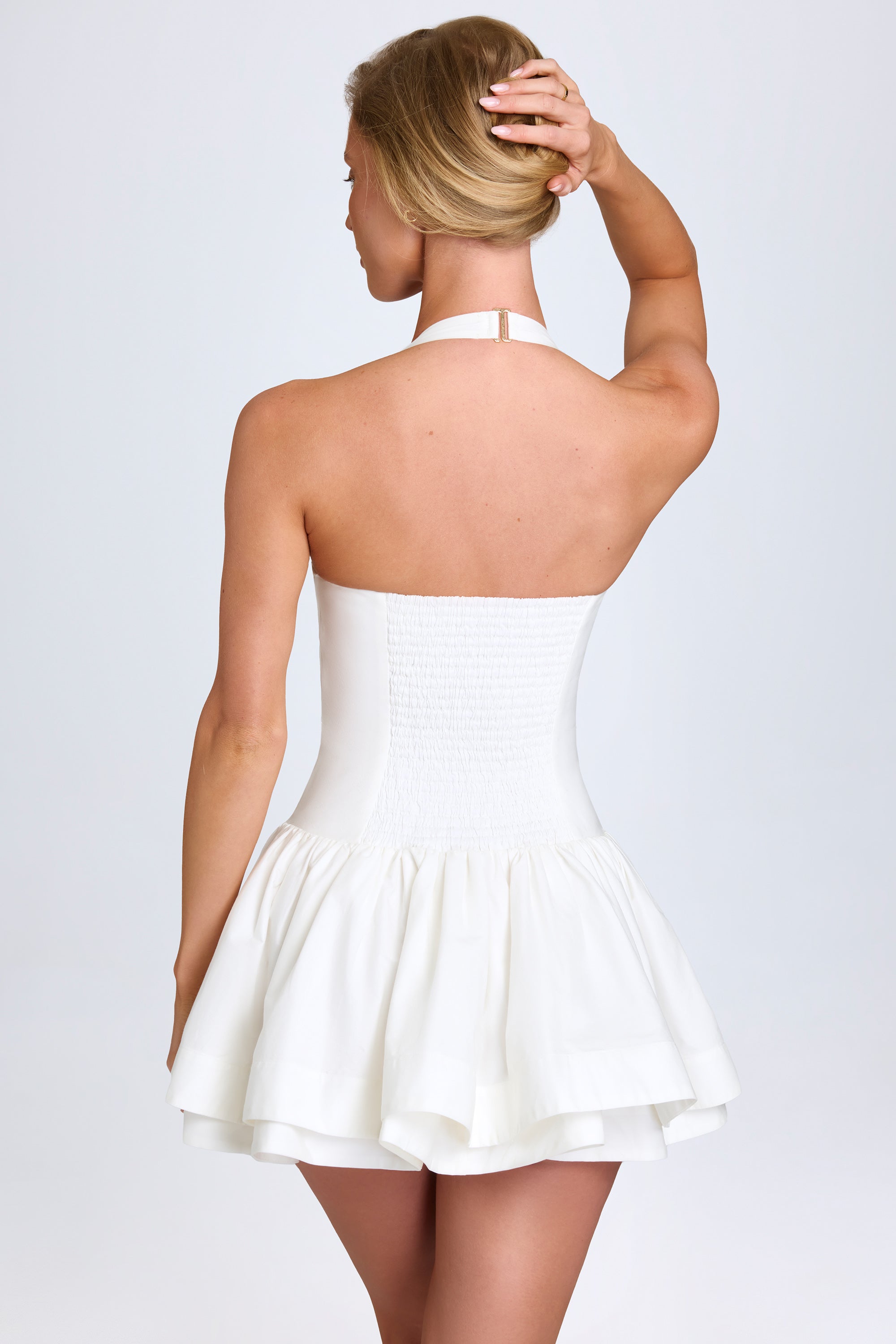 Ruched Halterneck Mini Dress in White