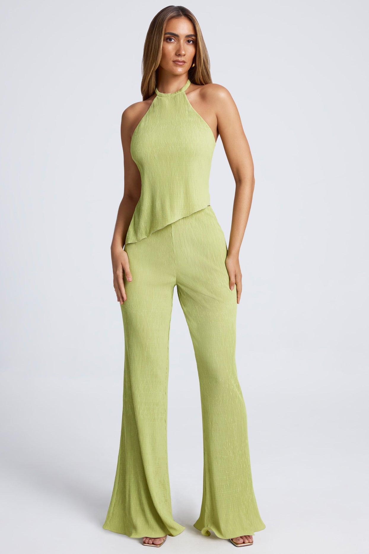 Petite High-Waist Wide-Leg Trousers in Olive Green