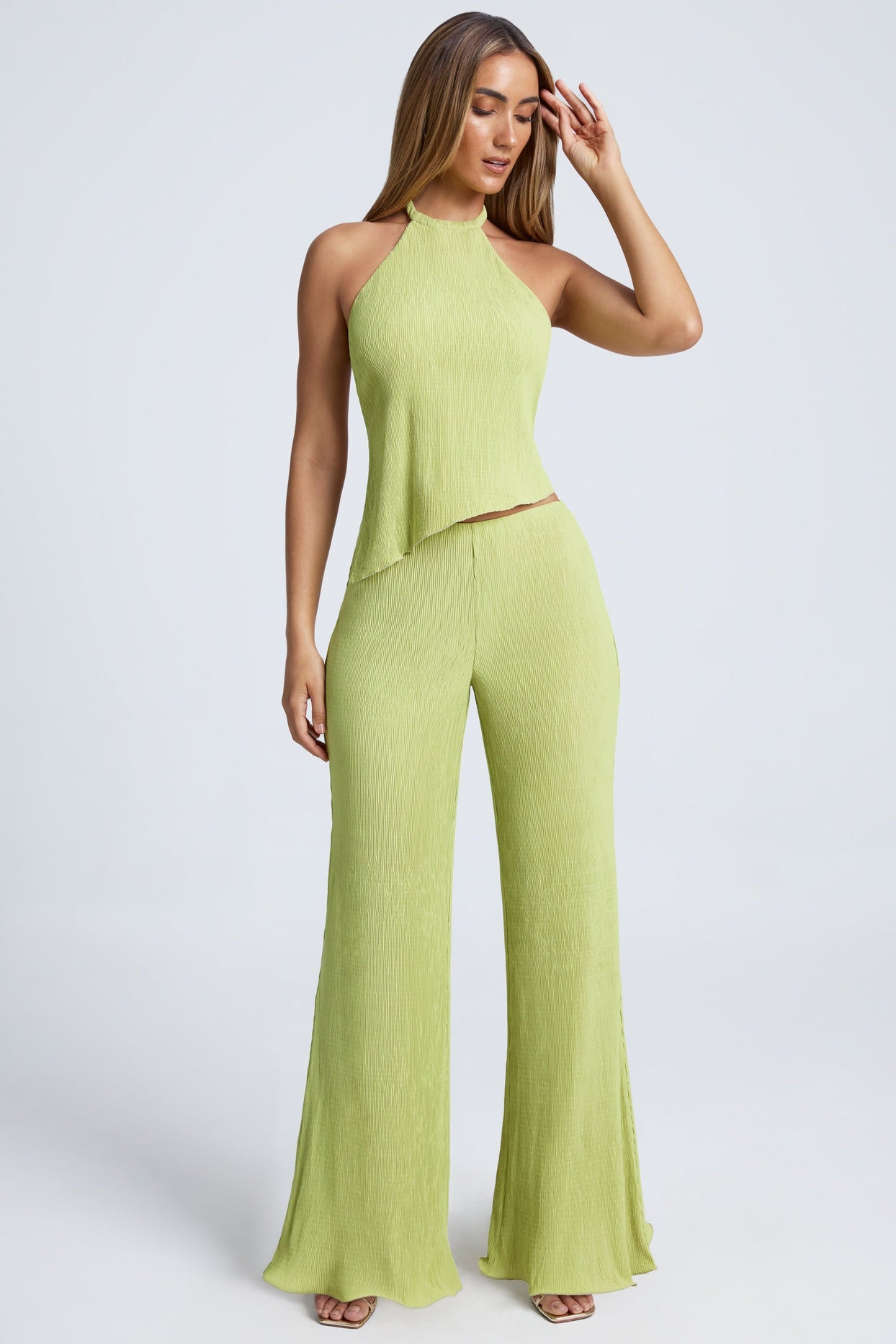 Petite High-Waist Wide-Leg Trousers in Olive Green