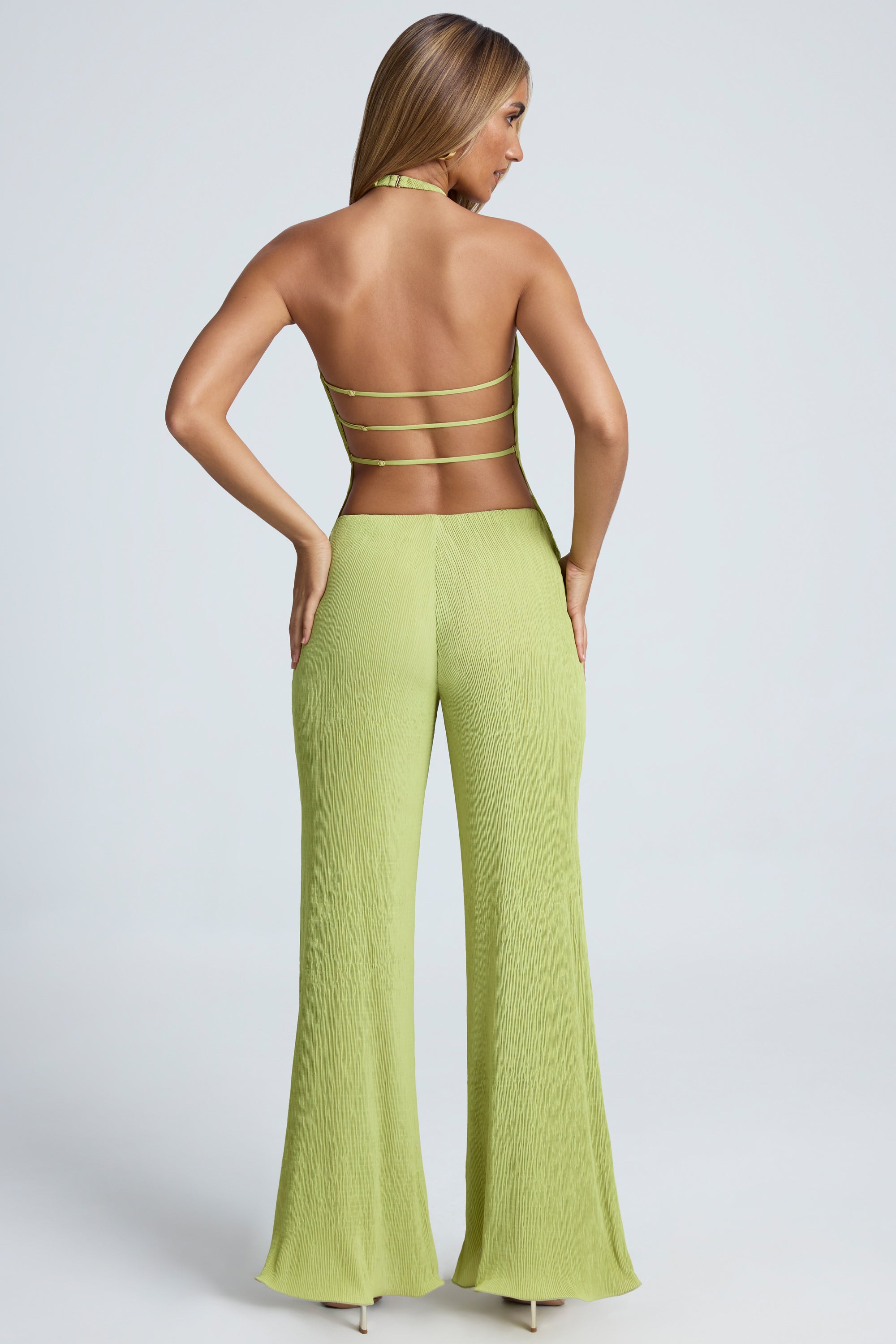 Petite High-Waist Wide-Leg Trousers in Olive Green