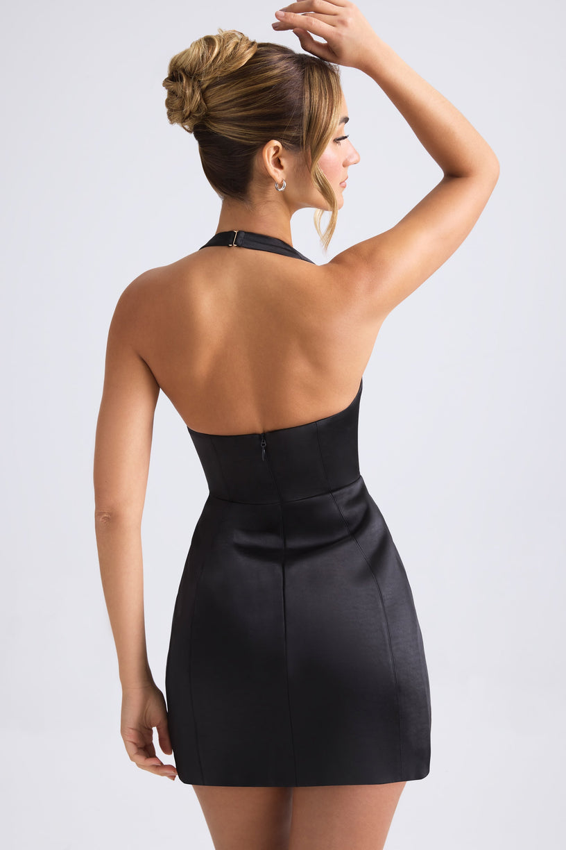 Halterneck Structured Tulip Mini Dress in Black - 2