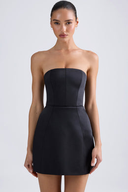 Bandeau Structured Tulip Mini Dress in Black