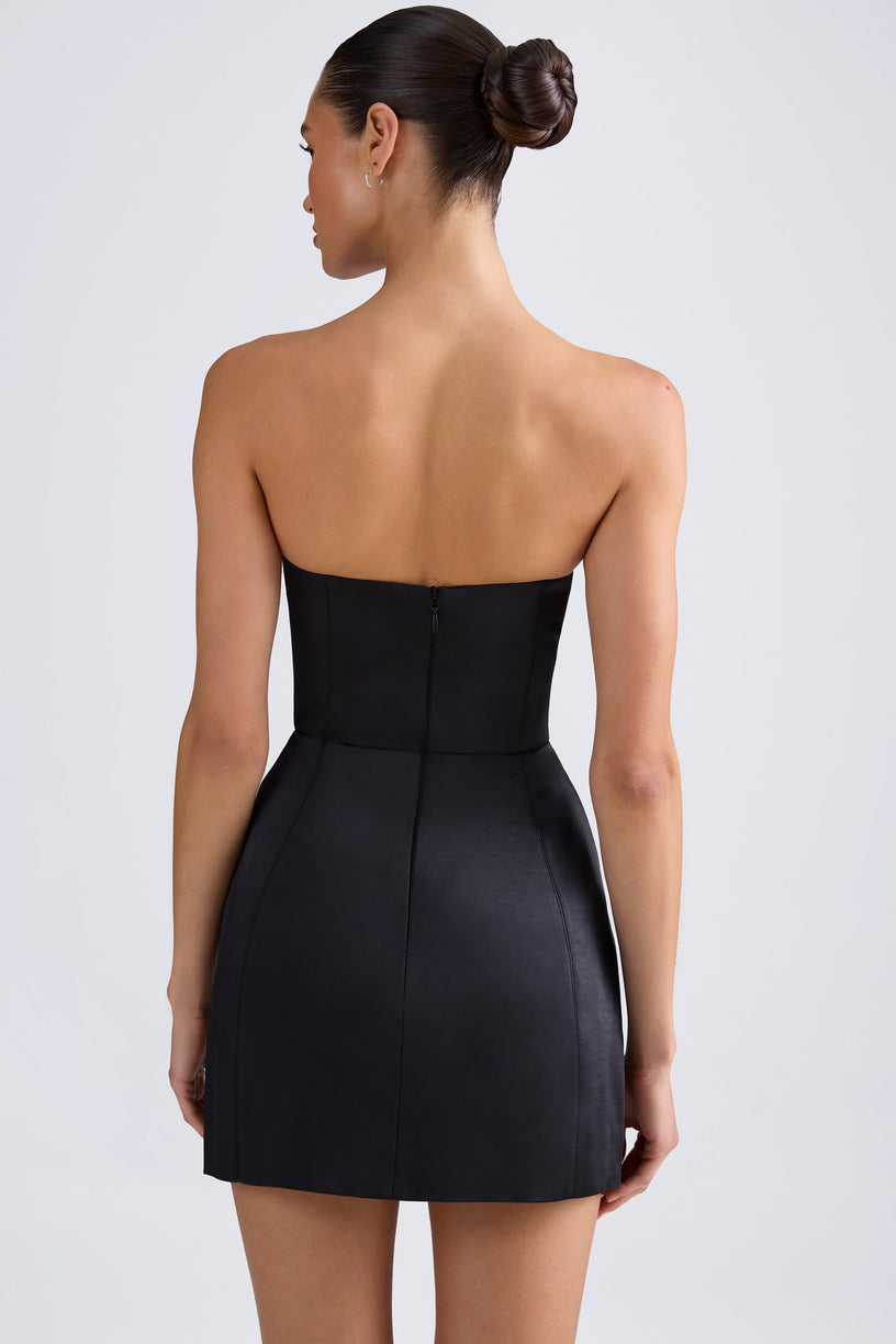 Bandeau Structured Tulip Mini Dress in Black - 2