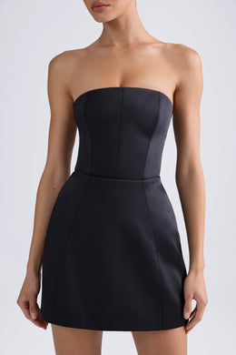 Bandeau Structured Tulip Mini Dress in Black