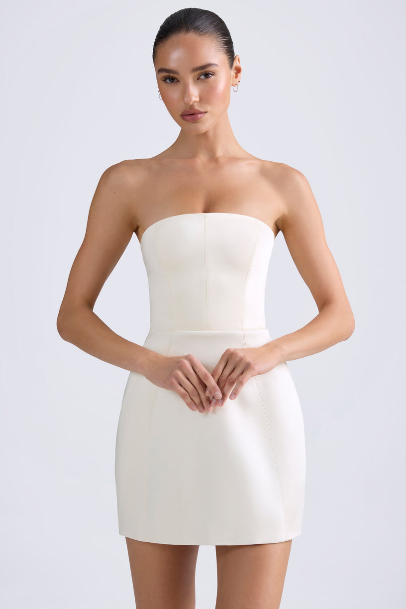 Bandeau Structured Tulip Mini Dress in Ivory - 1