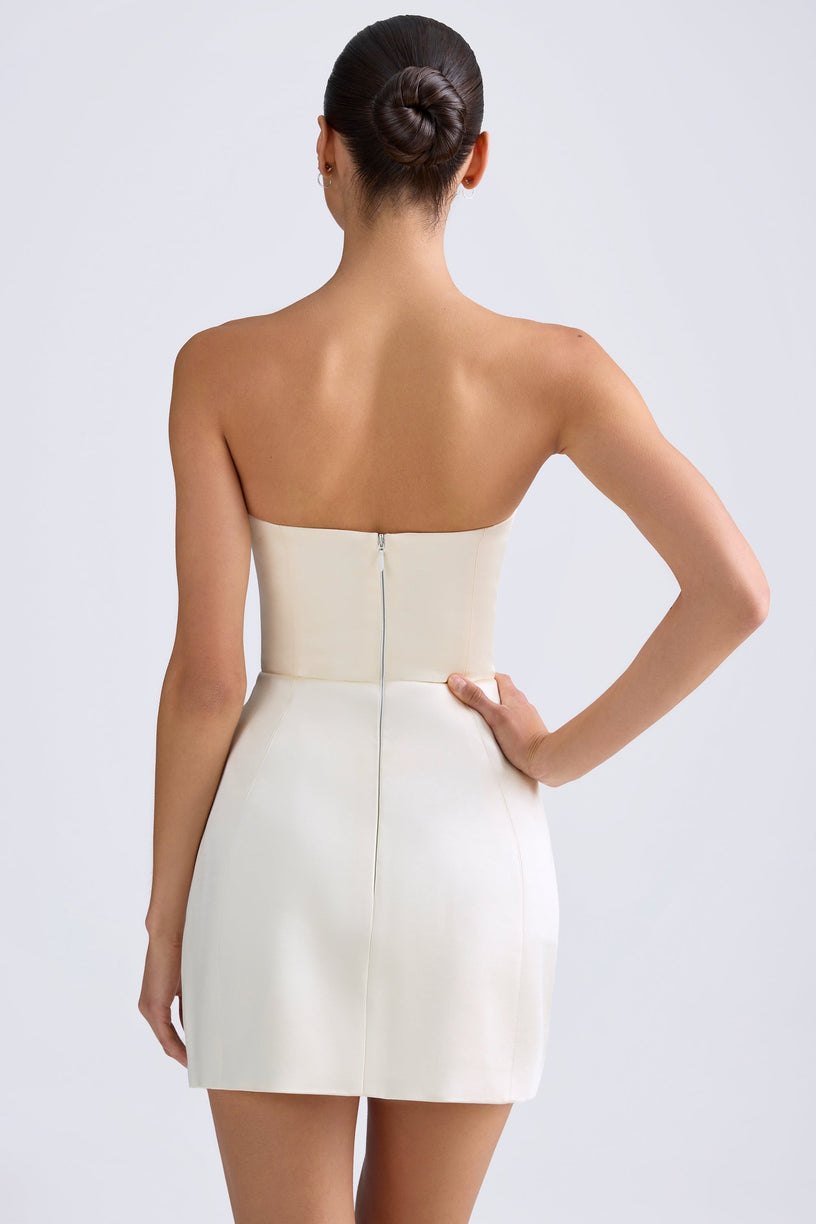 Bandeau Structured Tulip Mini Dress in Ivory - 2