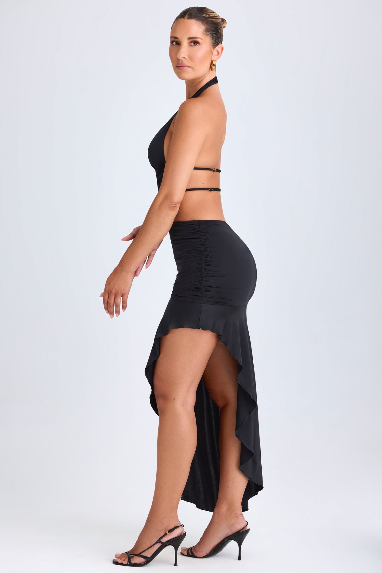 Manami Asymmetric Cut-Out Halterneck Midaxi Dress in Black | Oh Polly Manami Asymmetric Cut-Out Halterneck Midaxi Dress in Black | Oh Polly