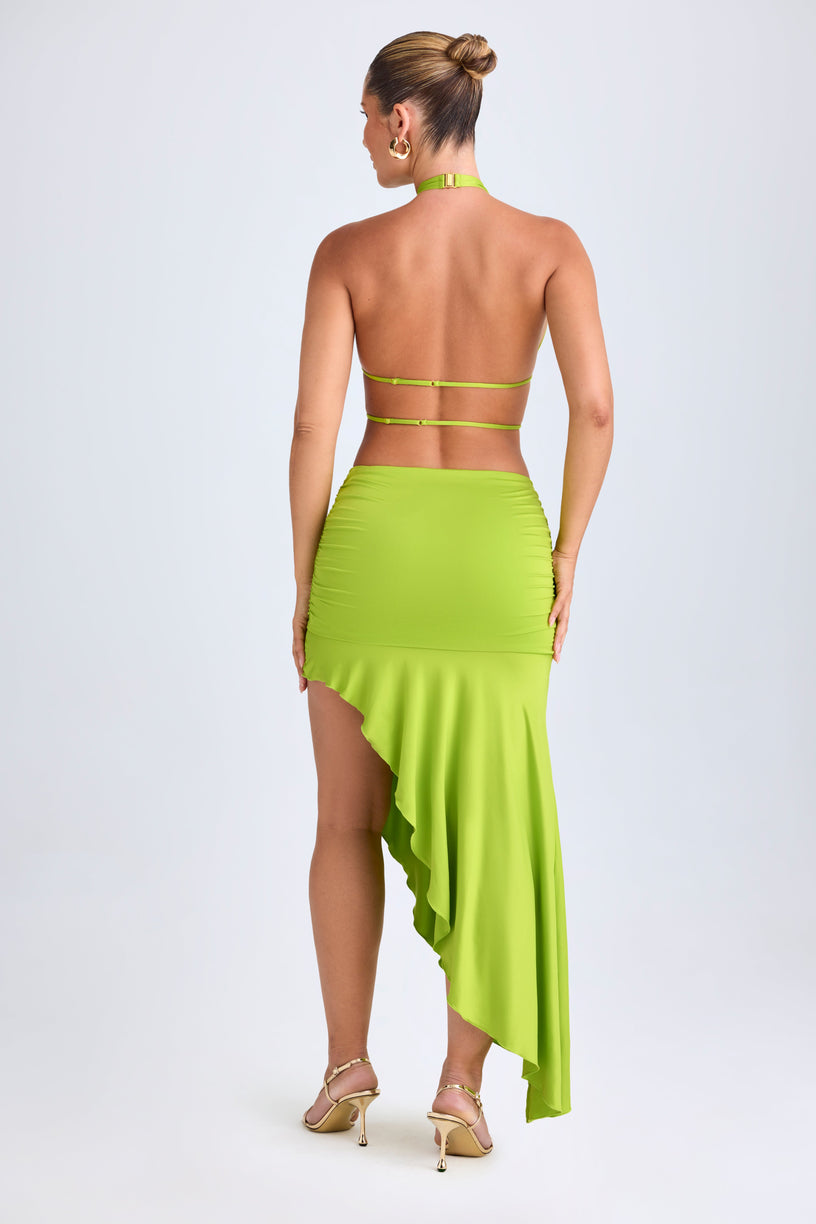 Asymmetric Cut-Out Halterneck Midaxi Dress in Lime Green - 2