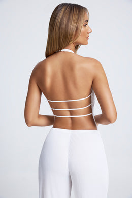 Open-Back Asymmetric Halterneck Top in White