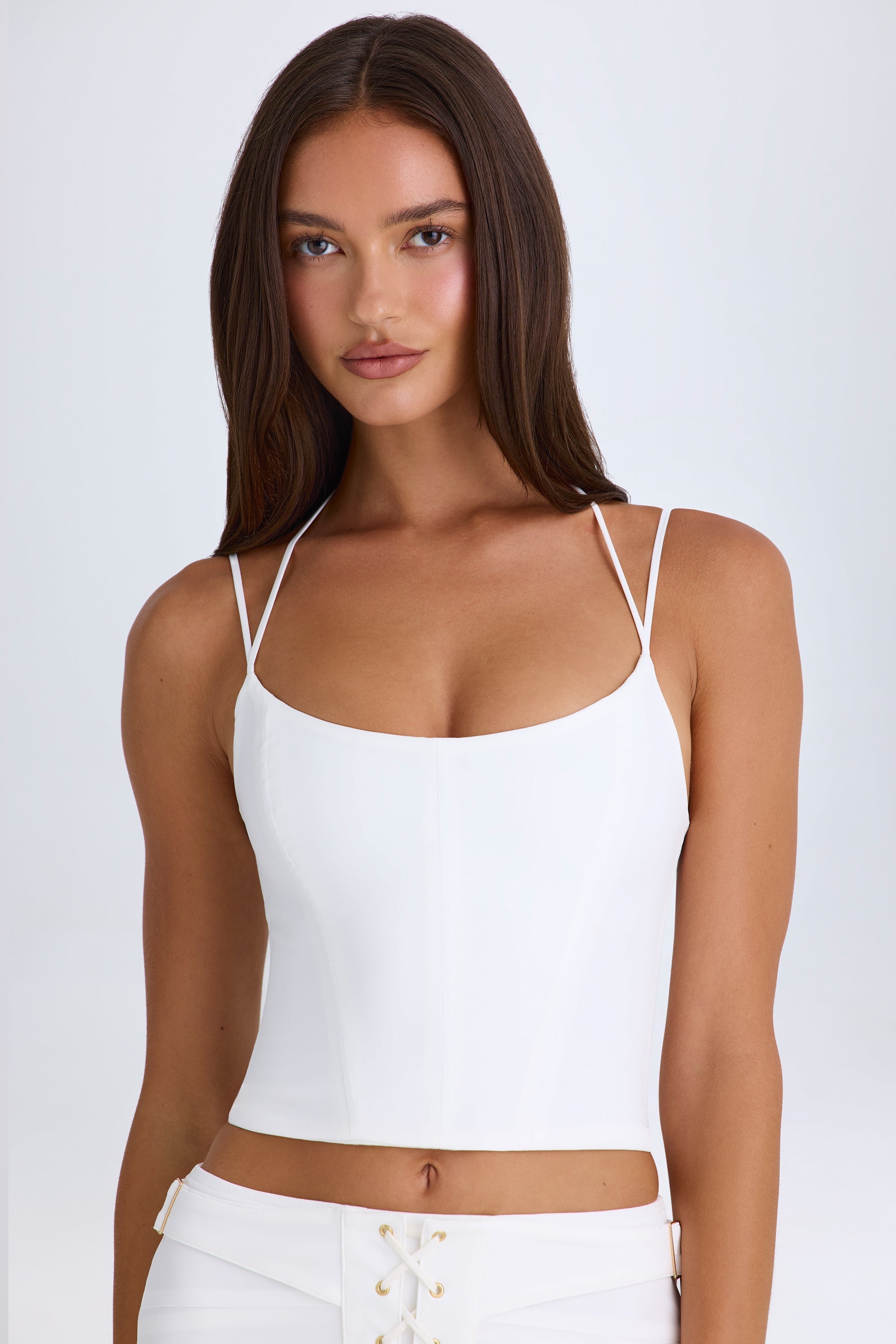 Strappy Halterneck Corset Top in White