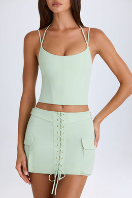 Lace-Up Micro Mini Skirt in Green