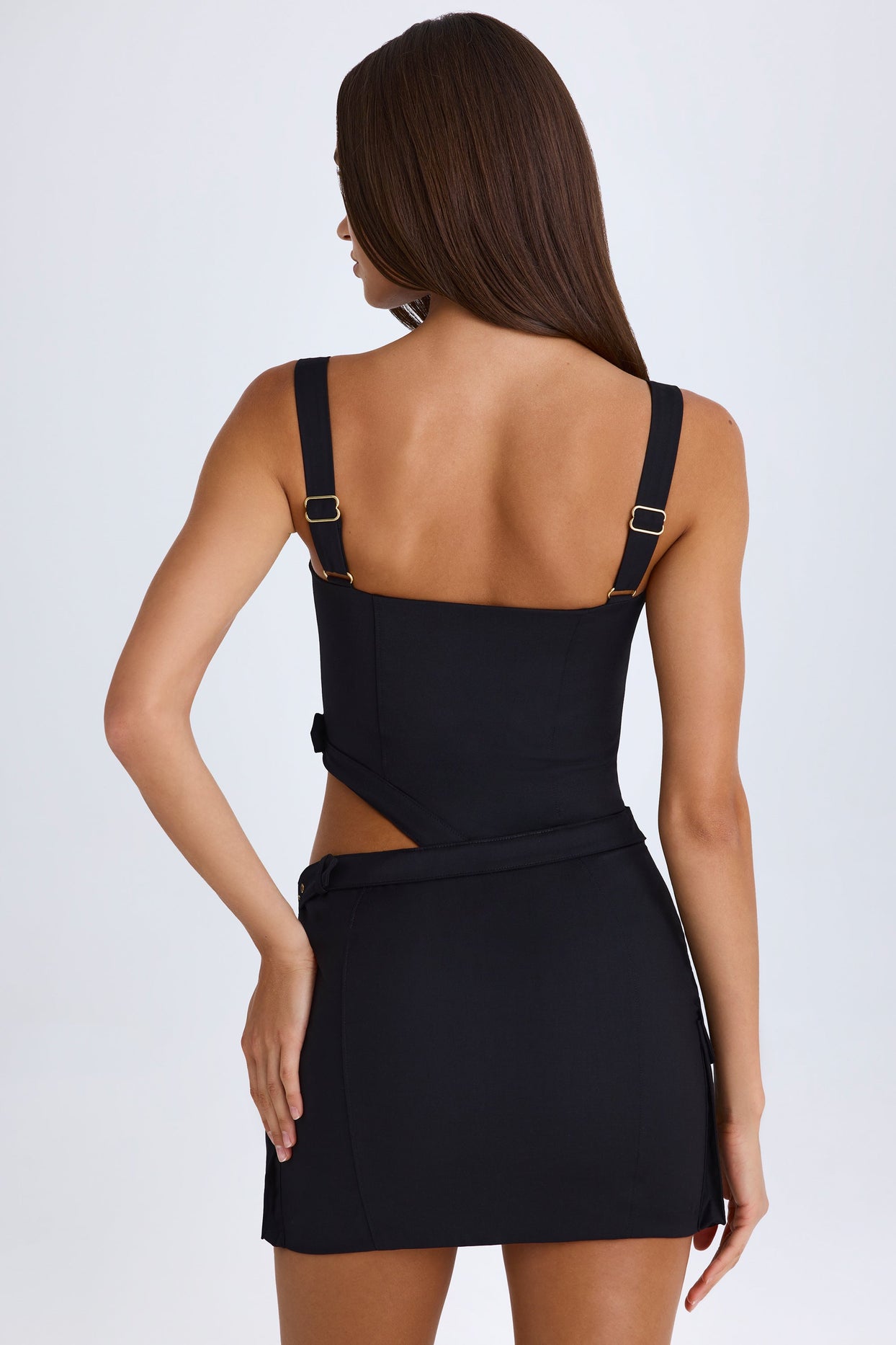 belted cut-out mini dress in black Acadia Belted Cut-Out Mini Dress in Black