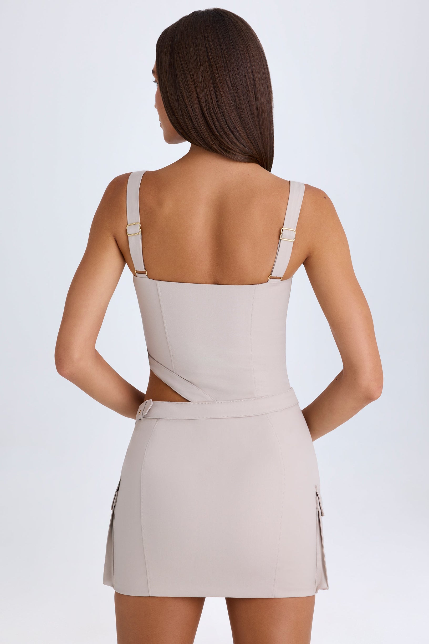 Belted Cut-Out Mini Dress in Taupe - 2
