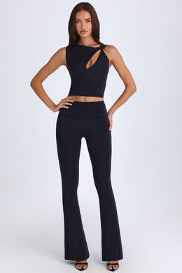 Tall Foldover Flared Trousers in Black