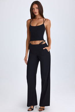 Tall Belted Cut-Out Wide-Leg Trousers in Black