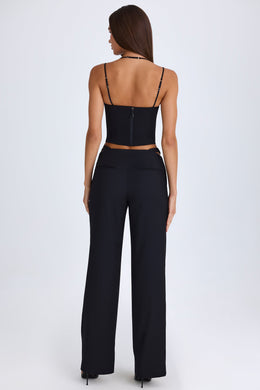 Belted Cut-Out Wide-Leg Trousers in Black