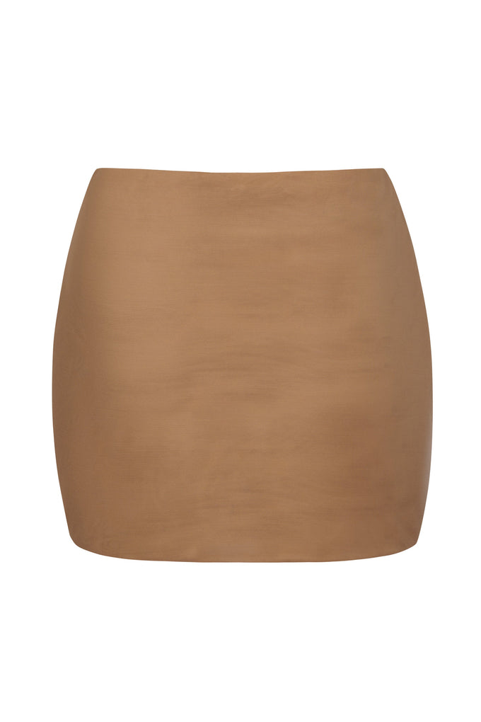 Soft Mesh Low-Rise Micro Mini Slip Skirt in Almond