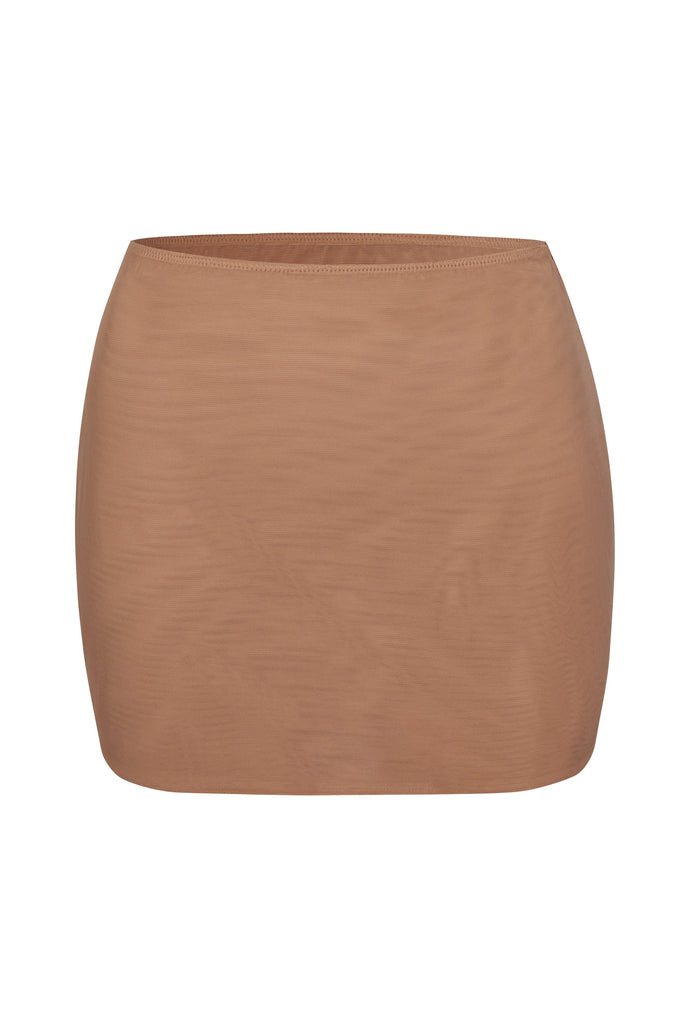 Soft Mesh Low-Rise Micro Mini Slip Skirt in Honey