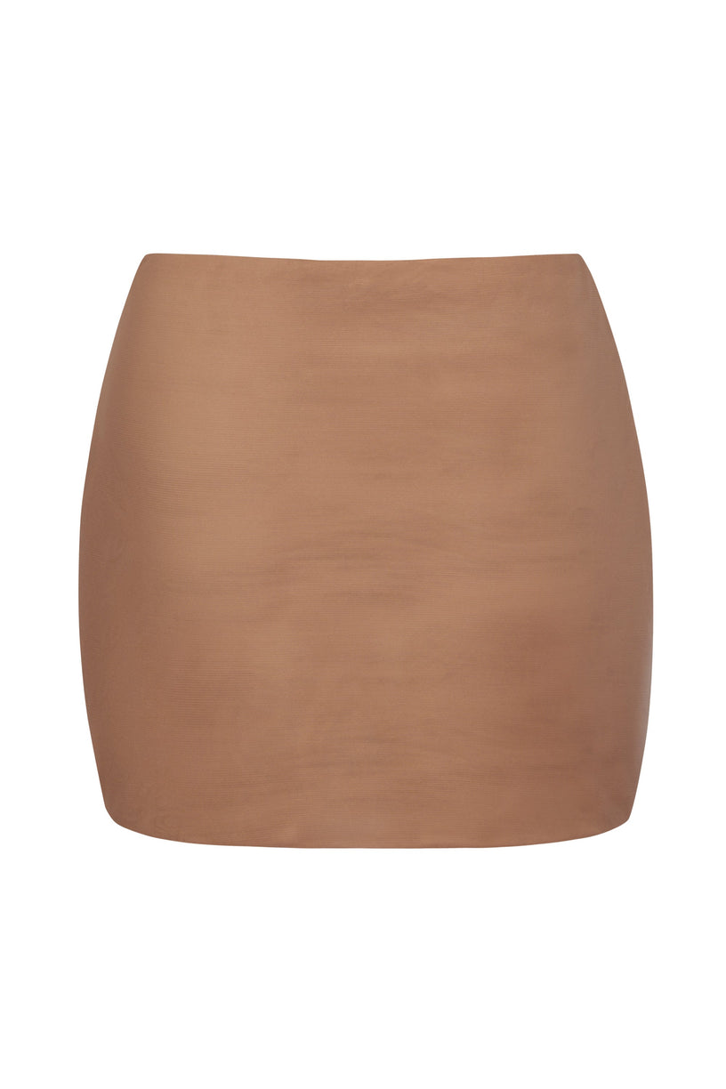 Soft Mesh Low-Rise Micro Mini Slip Skirt in Honey - 2