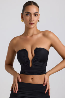 Slinky Jersey Ruched Hardware Detail Strapless Top in Black