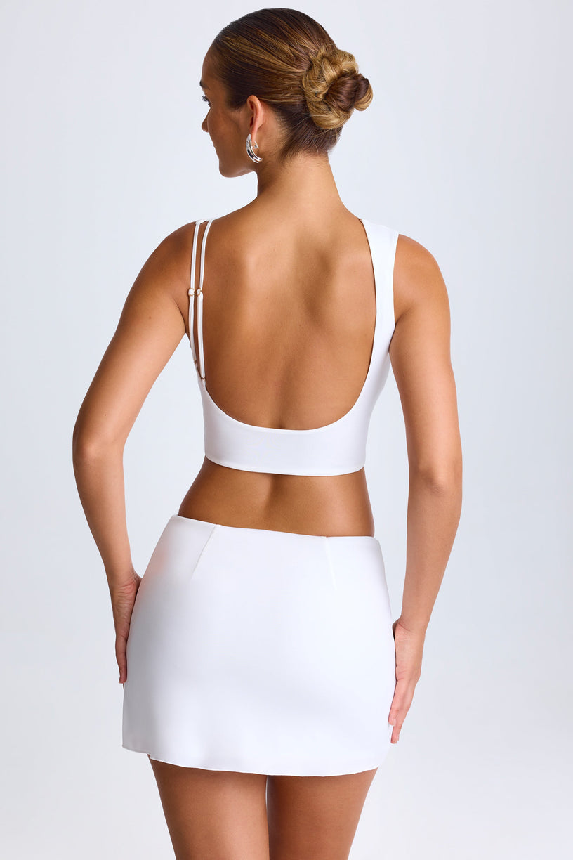 Draped A-Line Mini Skirt in White - 2