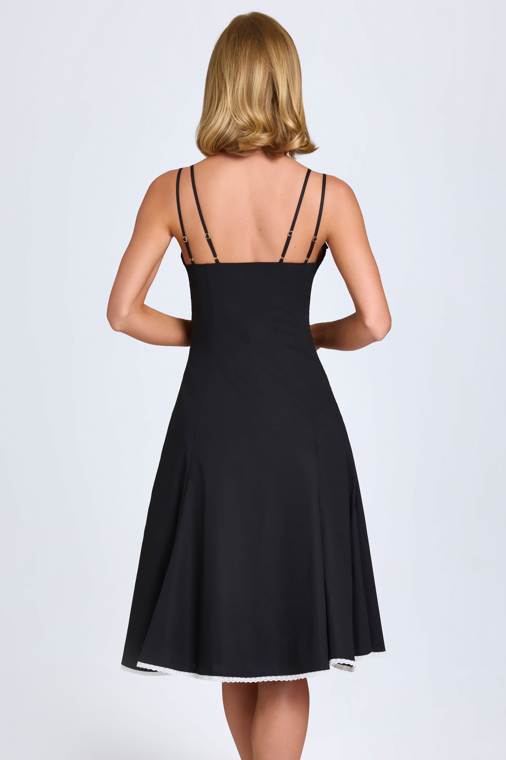 Bow-Detail A-Line Midi Dress in Black