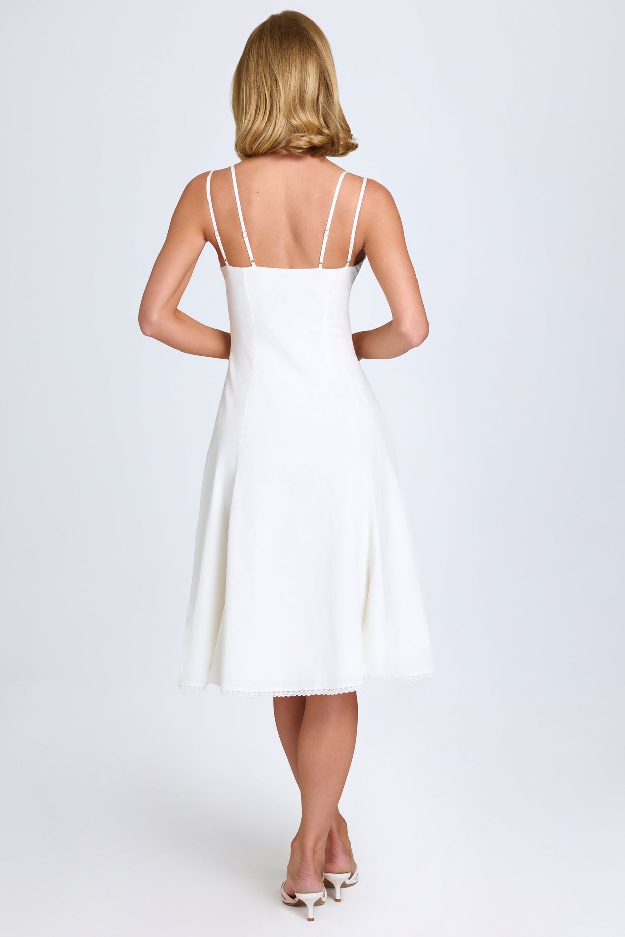 Bow-Detail A-Line Midi Dress in White Bow-Detail A-Line Midi Dress in White