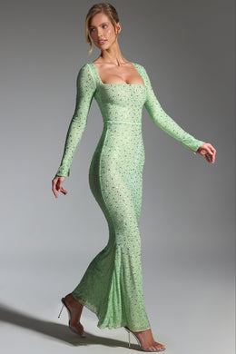 Embellished Fishtail Maxi Dress in Pistachio