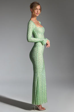 Embellished Fishtail Maxi Dress in Pistachio