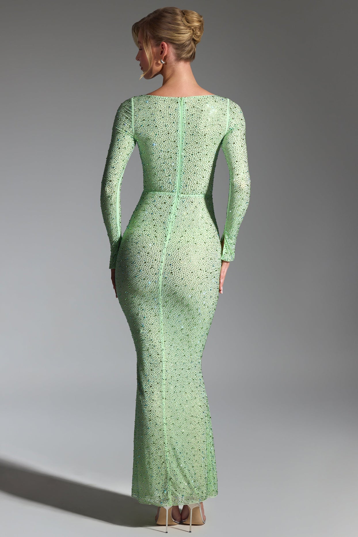 Embellished Fishtail Maxi Dress in Pistachio