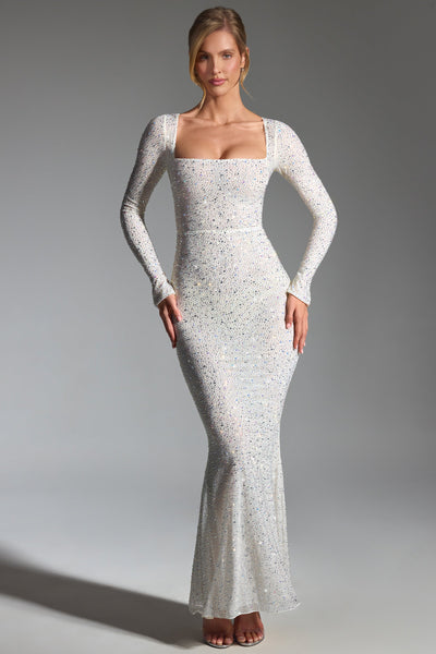 Embellished fishtail maxi dress sales