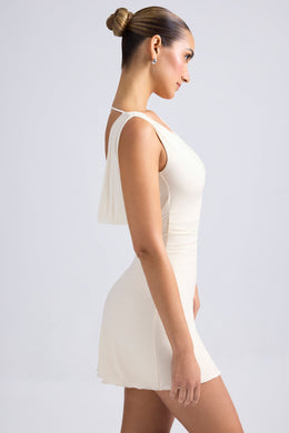 Off-Shoulder Cowl-Back A-Line Mini Dress in Ivory