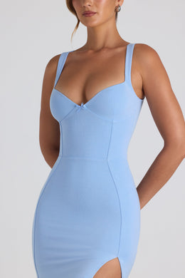 Modal Bow-Embellished Sweetheart-Neck Midi Dress in Sky Blue