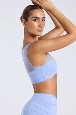 Sheer Panelled Ruched Crop Top in Periwinkle Blue