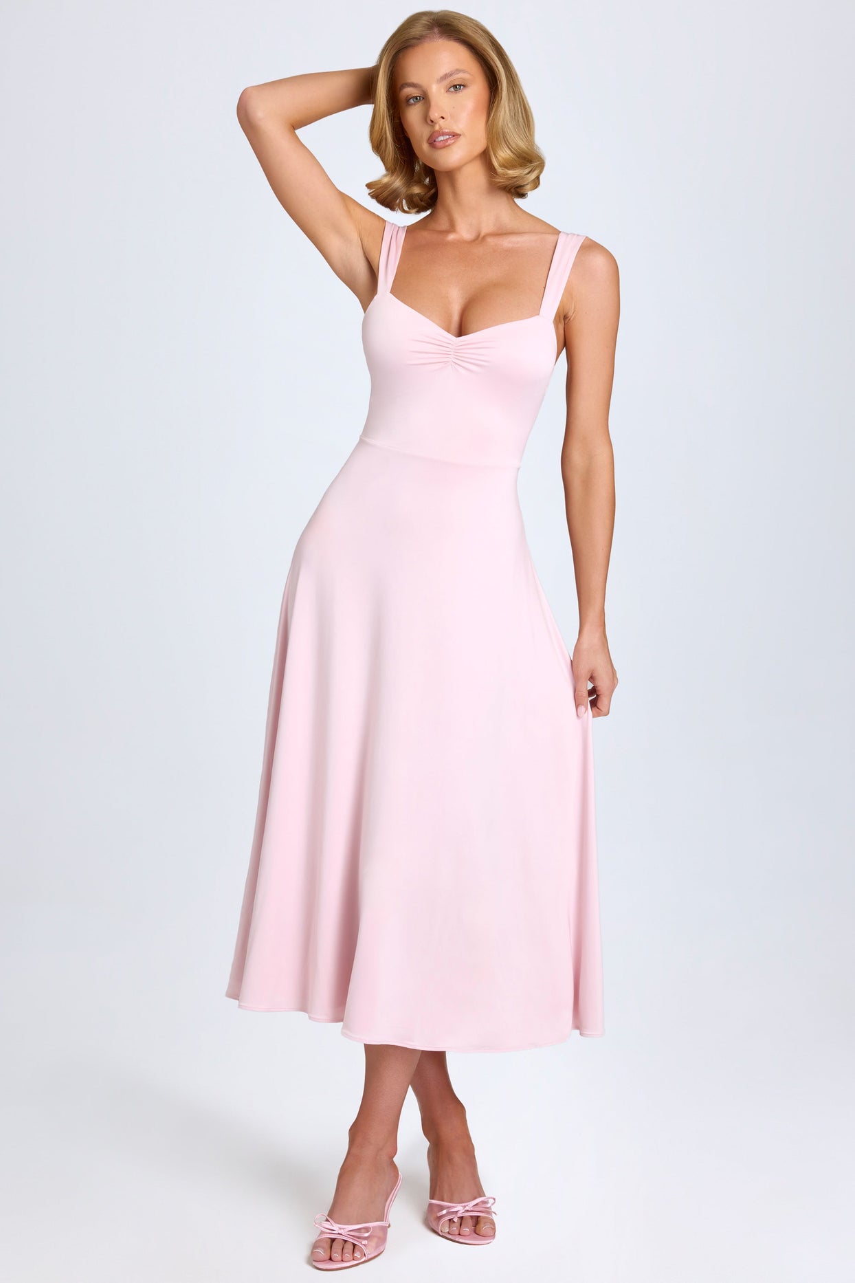 Sweetheart-Neck Ruched Midaxi Dress in Blush