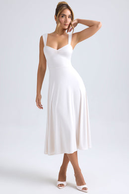 Sweetheart-Neck Ruched Midaxi Dress in Ivory