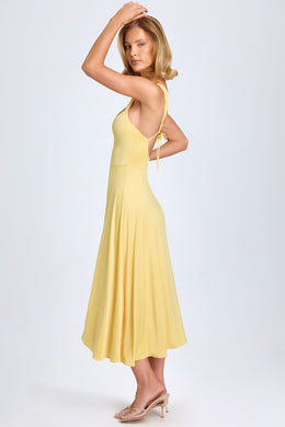 Sweetheart-Neck Ruched Midaxi Dress in Pastel Yellow