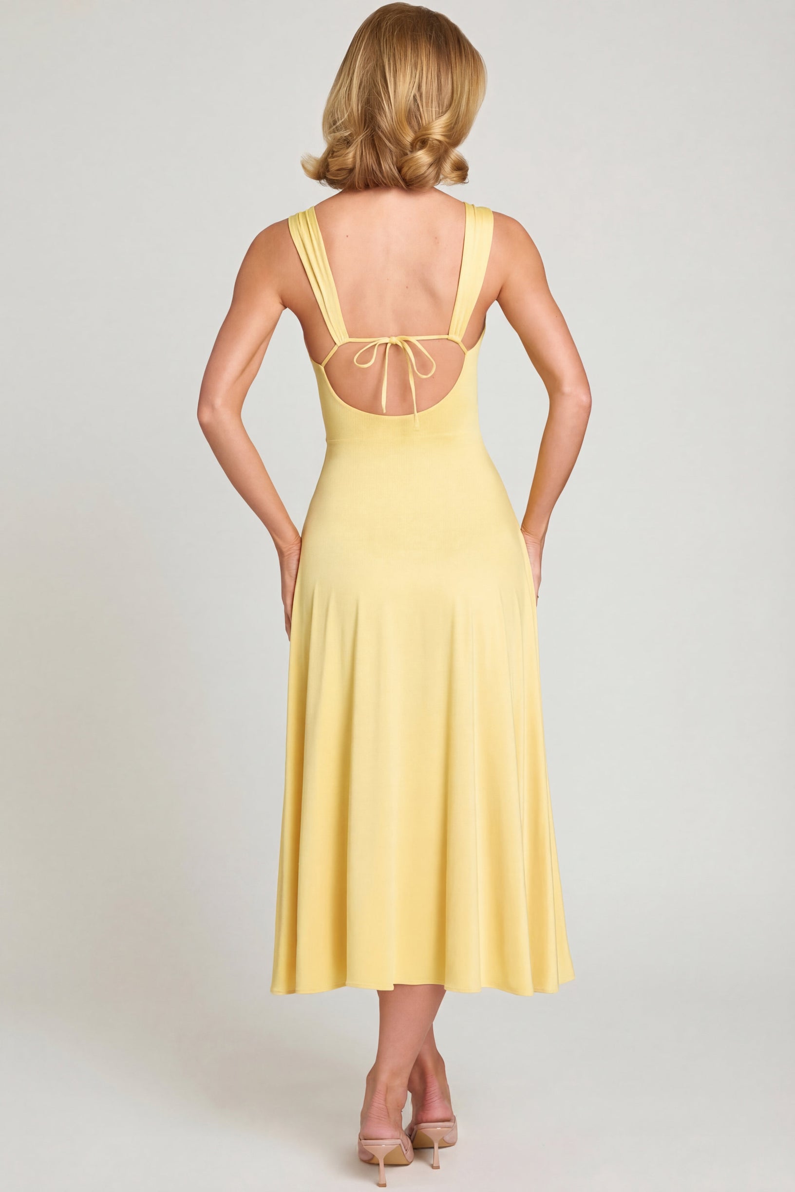Sweetheart-Neck Ruched Midaxi Dress in Pastel Yellow - 2